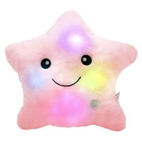 GLUAAE Creative Twinkle Glowing Stars Shape Plush Throw Pillow, LED Night Light Pillow Cushions Stuffed Toys Gifts for Kids, Christmas (Pink)