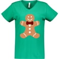 thumbnail image 3 of Inktastic Cute Gingerbread Man with Red Plaid Bowtie Women's V-Neck T-Shirt, 3 of 5