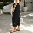 thumbnail image 4 of Oiangi Women's Wide Leg Capri Pants Elastic Waist Drawstring Ruched Capris Casual Button Pockets Crop Trousers for Vacation Travel Black L, 4 of 8