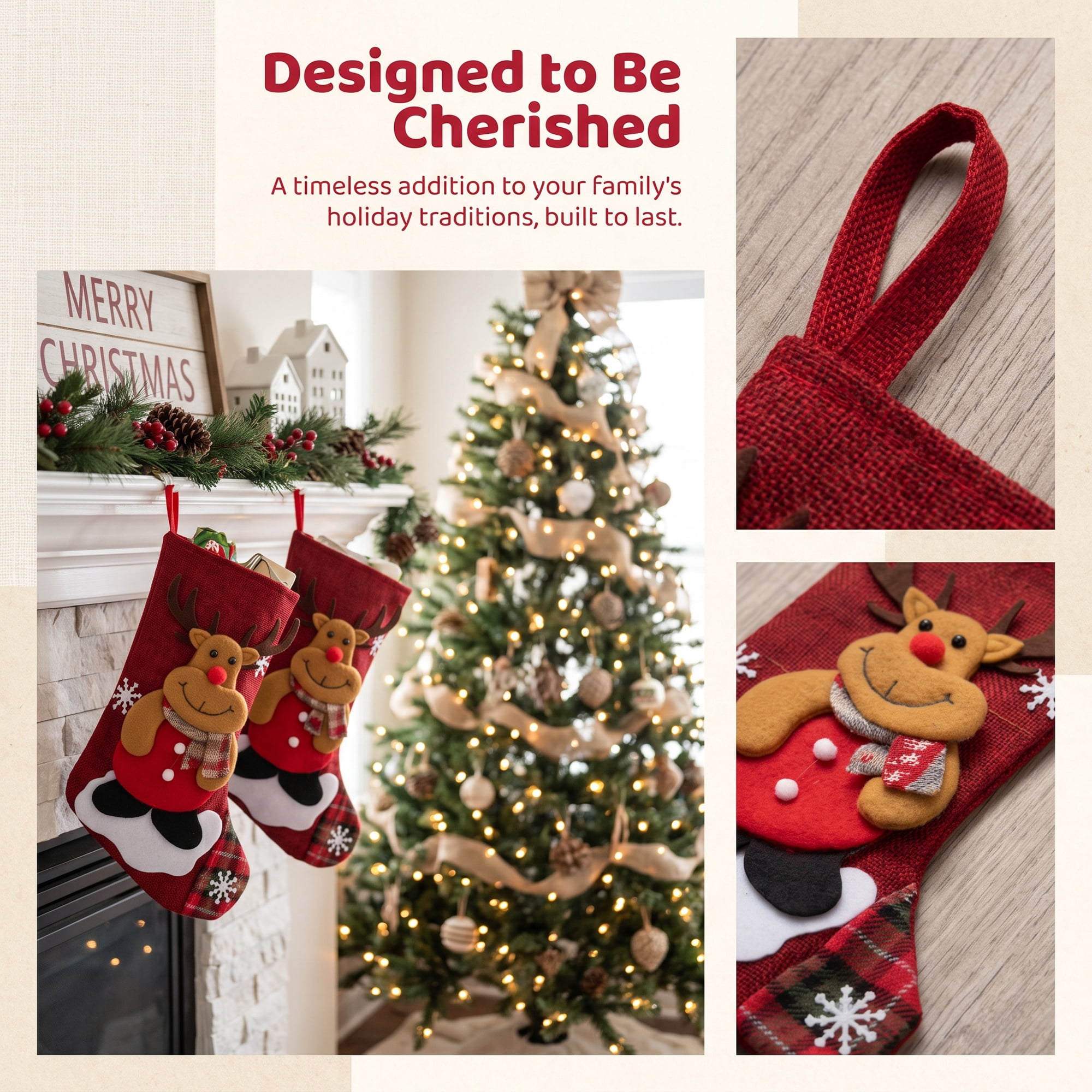 Unique Bargains Novelty Cartoon Christmas Stockings Assorted Garland Accents Red Deer 8"