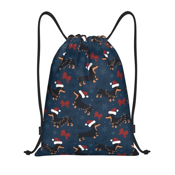 Fotbe Christmas Dachshund Bolsa Mochila con Cordón Estampada, Bolsa de Gimnasio Deportiva, Bolsa Cinch, Bolsa con Cordón para Hombres y Mujeres-Medium