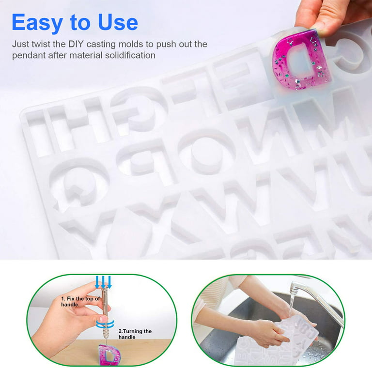 TSV 70pcs Alphabet Resin Silicone Molds Set, Backward Letter Number  Keychain Craft Casting Molds, DIY Jewelry Epoxy Molds Kit, Letter Resin  Molds, Screw Eye Pins, Silver Key Rings, Shining Paillette 