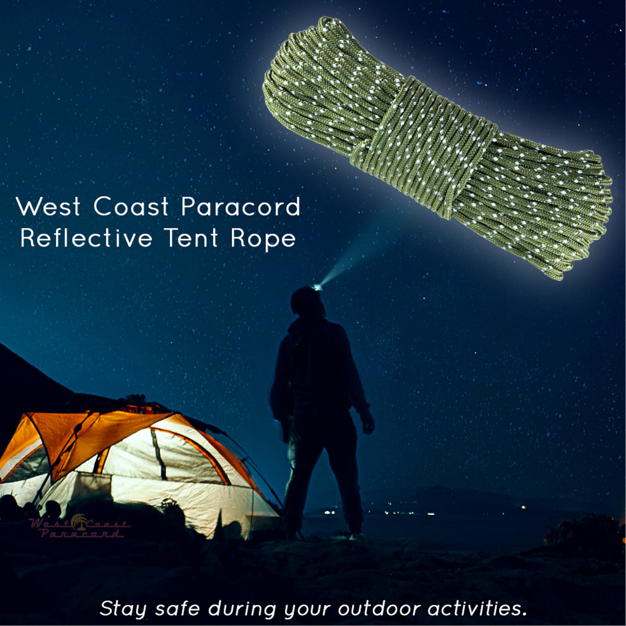 Outdoor Packaging 50 Feet Azarxis Reflective Nylon Cord Tent Guyline Paracord Rope for Camping Tent