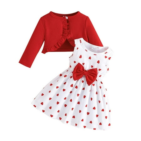 Vividxx Girls Clothing Sets Girls Winter Outfits Long Sleeve Solid Color Coat With Heart Printed Vest Dress Toddler Girls Clothes Set For Fall And Winter 9-12 Months