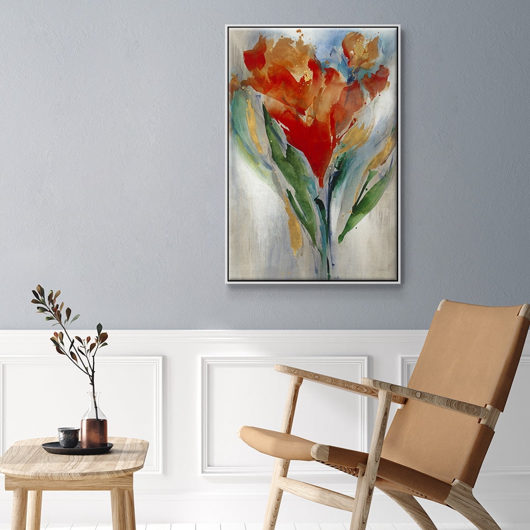 Wild Flower Bouquet Framed Premium Gallery Wrapped Canvas - Ready to Hang - 25 x 37 - White Floating Frame