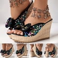 thumbnail image 2 of Rokment Women's Glitter Sequin Bow Platform Wedge Dress Sandals Holiday Black Fashion Casual Bling Espadrilles Chunky High Heels Dressy Slip on Beach Summer Heeled Slides for Woman Size 6.5, 2 of 7