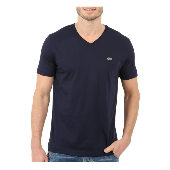 Men's Lacoste Navy Blue Short Sleeve Pima Cotton V-Neck Jersey T-Shirt - 3/S