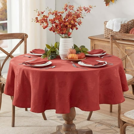 

Spice Tremont Autumn Leaf Damask Round Fabric Tablecloth 70 Inch Fall Swirling Leaves Soil Resistant Easy Care Solid Color Table Cover for Holiday Party Dining