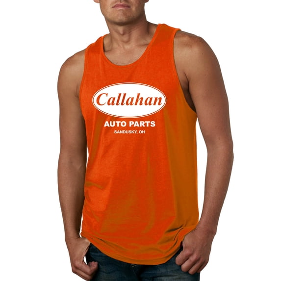 Wild Bobby, Callahan Auto Parts Sandusky Ohio Retro 90s Funny Tommy Boy, Pop Culture, Men Graphic Tank Top, Orange, X-Large