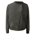 thumbnail image 7 of Baqcunre Womens Cardigan Women's Solid Color Fashion Casual Buckle Irregular Round Neck Knitted Sweater Cardigan Crewneck Sweatshirts Fall Outfits Dark Gray M, 7 of 7