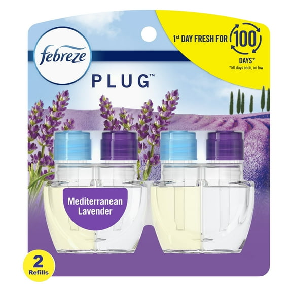 Febreze Plug In Air Freshener, Odor-Fighting Scented Oil Refill, Mediterranean Lavender, 2 Refills