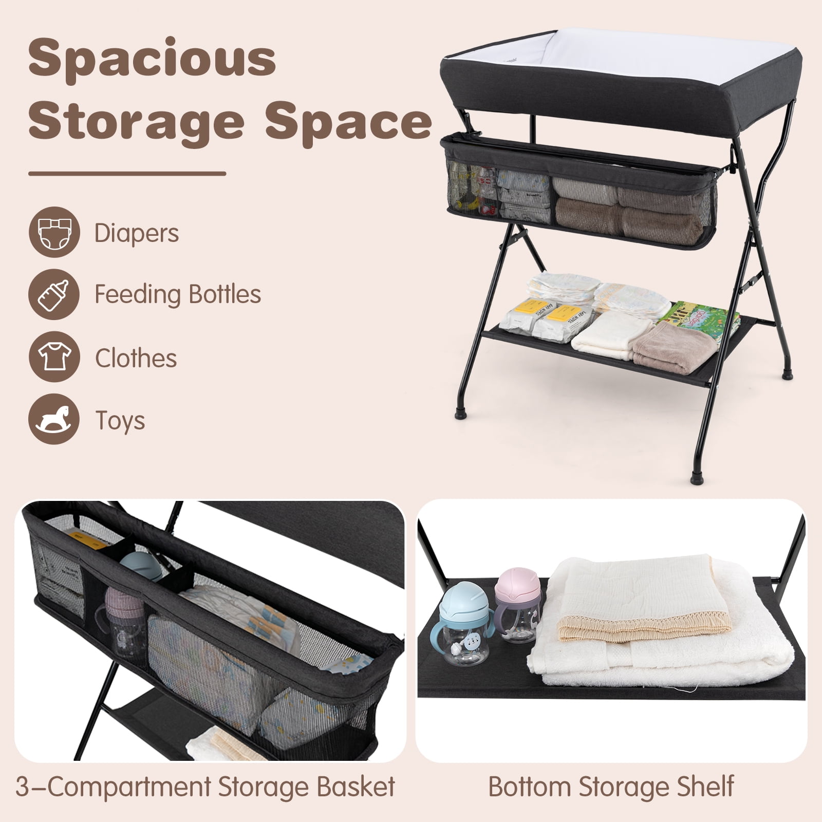 Patiojoy Infant Folding Changing Table Portable Children Baby Girl Boy Diaper Station w/ Storage Box
