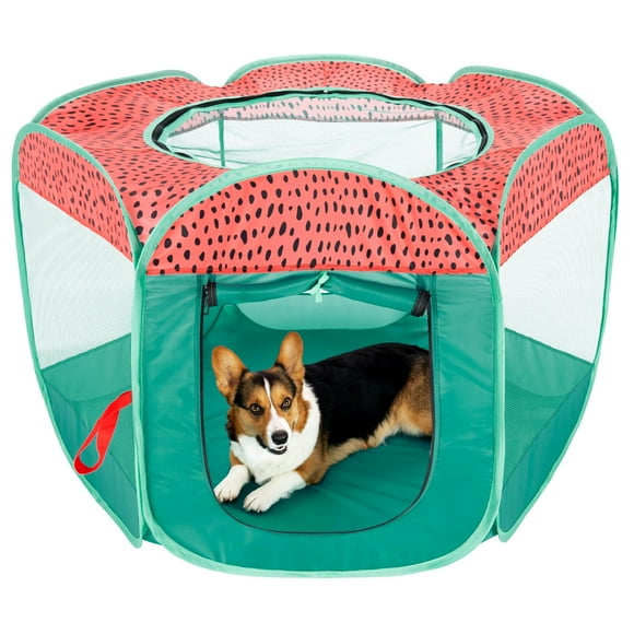 Corral portátil para perros y tienda para gatos Furhaven verde y rosa grande