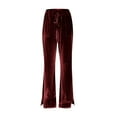 thumbnail image 6 of Women's Velvet Flare Pants, High Waist Drawstring Wide Leg Pants, Soft Casual Lounge Pants with Side Pockets for Daily Wear, Loungewear and Relaxed Outfits Wine XXXL, 6 of 7