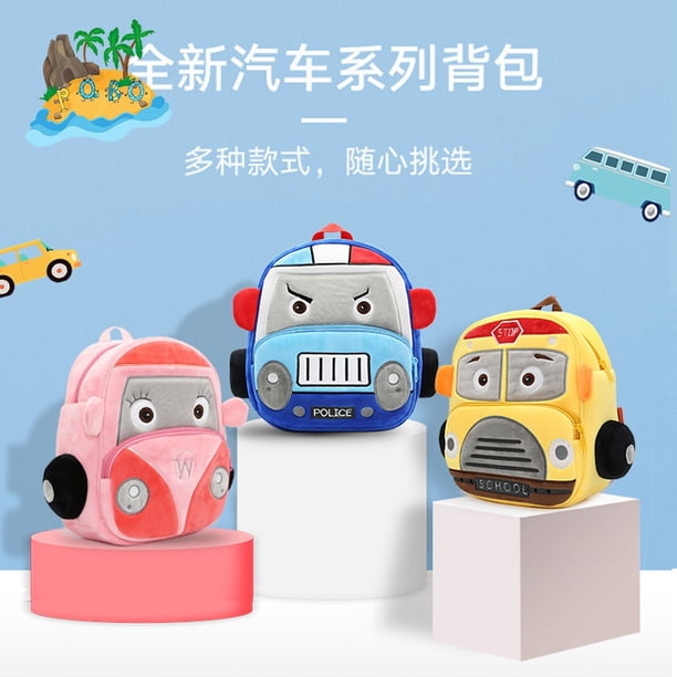plush cartoon car toy backpack kindergarten school bag children's backpack boys and girls backpack heqiyong LED
