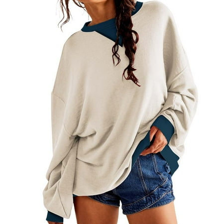 

WUDATI Women s Color Block Oversized Sweatshirt Long Sleeve Pullover Top Loose Fit Crewneck Casual Shirt Trendy Fashion Outfits for Spring Fall Winter Daily Wear Home School Gym Sports Travel Party