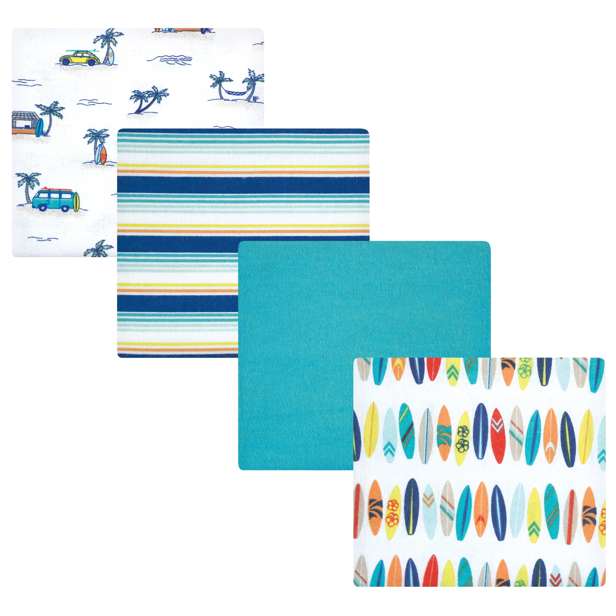 Luvable Friends Hudson Baby Cotton Poly Flannel Receiving Blankets 4pk, Surf, One Size