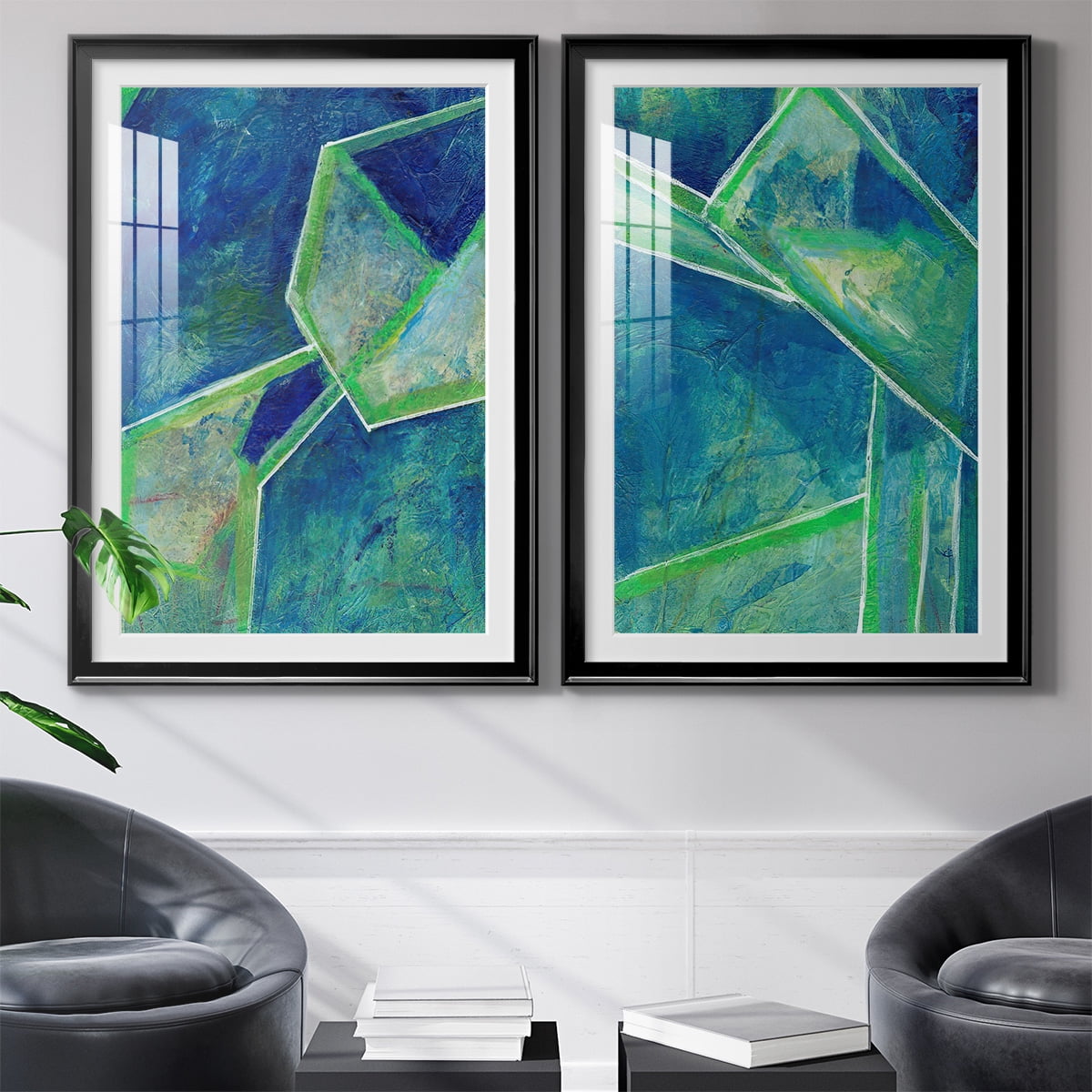 Wexford Home Geometric in Cool III Premium Framed Print, 22.5" x 30.5" - Ready to Hang, Black (Set of 2)