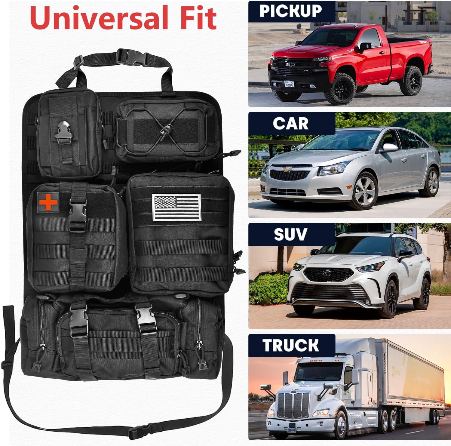 Tactical Seat Back Organizer, Molle Seat Back Organizer Panel With 5 Detachable Multi-Purpose Molle Pouch Fits Car Truck SUV Ford Jeep