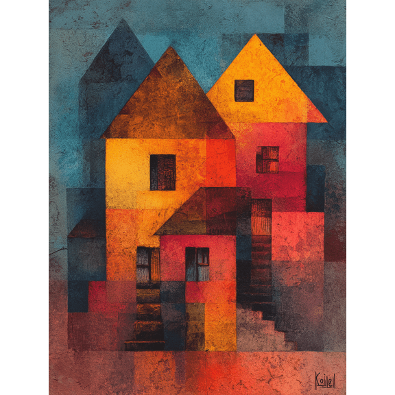 Modern Geometric House Abstract Canvas Print Wall Art Home Decor for Living Room Bedroom Office Hallway