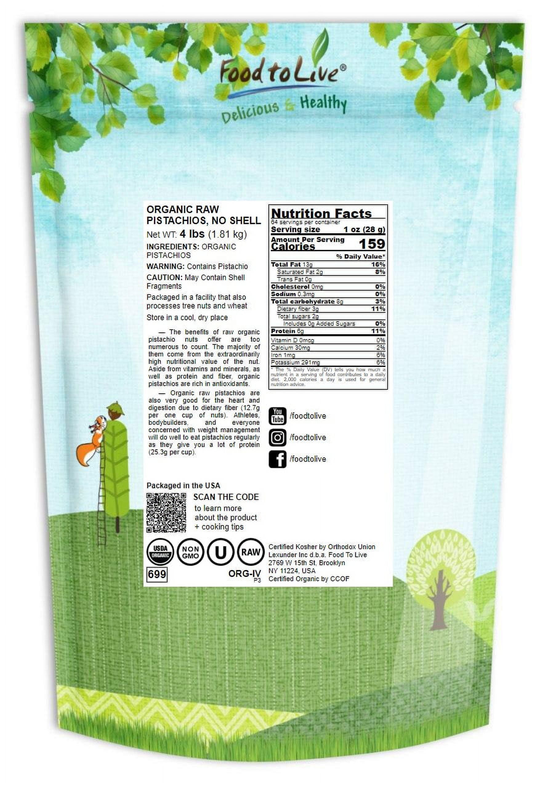 Organic Raw Pistachios, No Shell, 4 Pounds – Non-GMO Unsalted and Unroasted Kernels. Perfect for Snacking and Cooking. Kosher. Bulk
