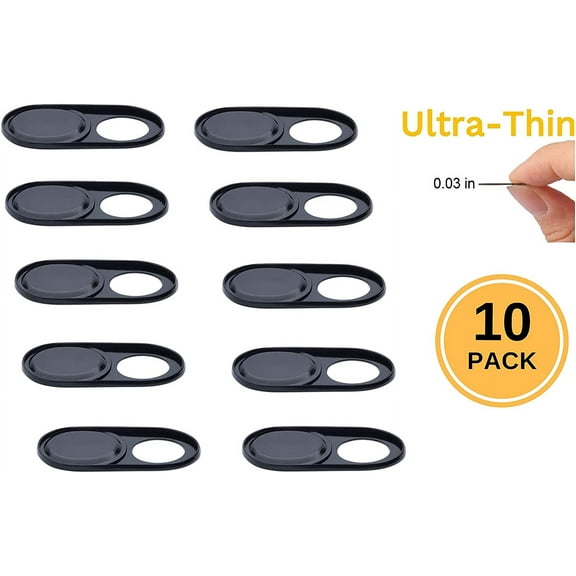 Ultra Thin Metal Webcam Slide Cover | Privacy for Your Laptop/Tablet | 10-Pack (BLACK/10PK)
