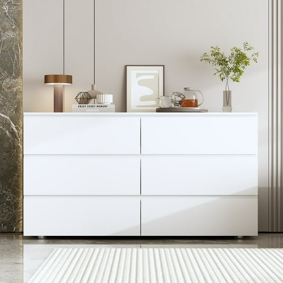 KULAGAGA 6 Drawer Double Dresser, Storage Chest Organizer Tall Wide Dresser for Bedroom Hallway, White