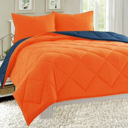 Dayton Queen Size 3-Piece Reversible Comforter Set Soft Brushed Microfiber Quilted Bed Cover Orange &