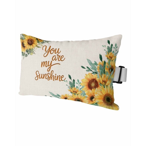 YOU ARE MY SUNSHINE Outdoor Head Resting Pillows with Insert Spring Summer Flowers Green Leaves 1 Pack Waterproof Lumbar Pillows with Adjustable Strap for Patio Recliner Beach Chair, 11"x16"