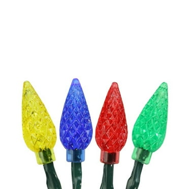 Set of 10 Multi-Color Faceted C6 LED Christmas Lights - Green Wire