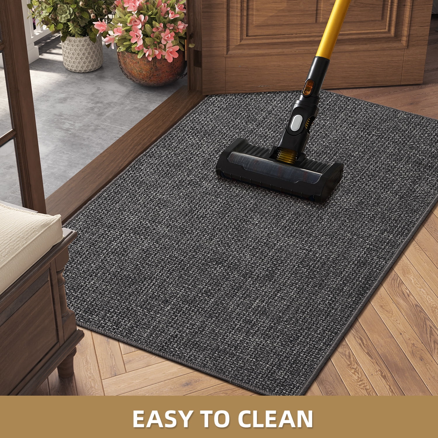 PABUBE Thin Indoor Doormat, Durable Dirt Trapper Entry Rug for Inside House, Non Slip Doormat Indoor Entrance, Low Profile Welcome Mat for Inside, Dark Gray, 24" x 36"