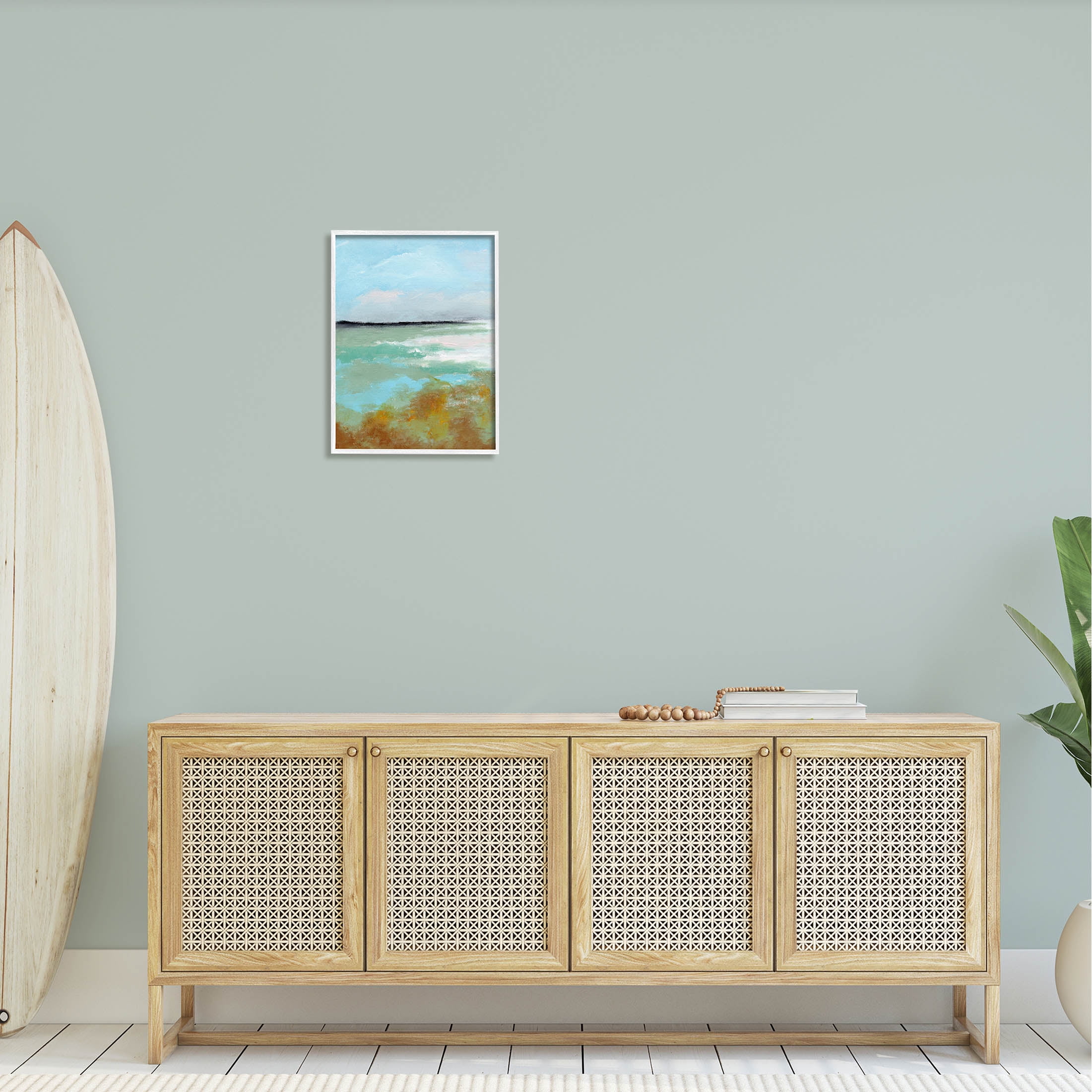 Stupell Industries Abstract Ocean Moss Scenery Painting White Framed Art Print Wall Art, Design by Nikita Jariwala