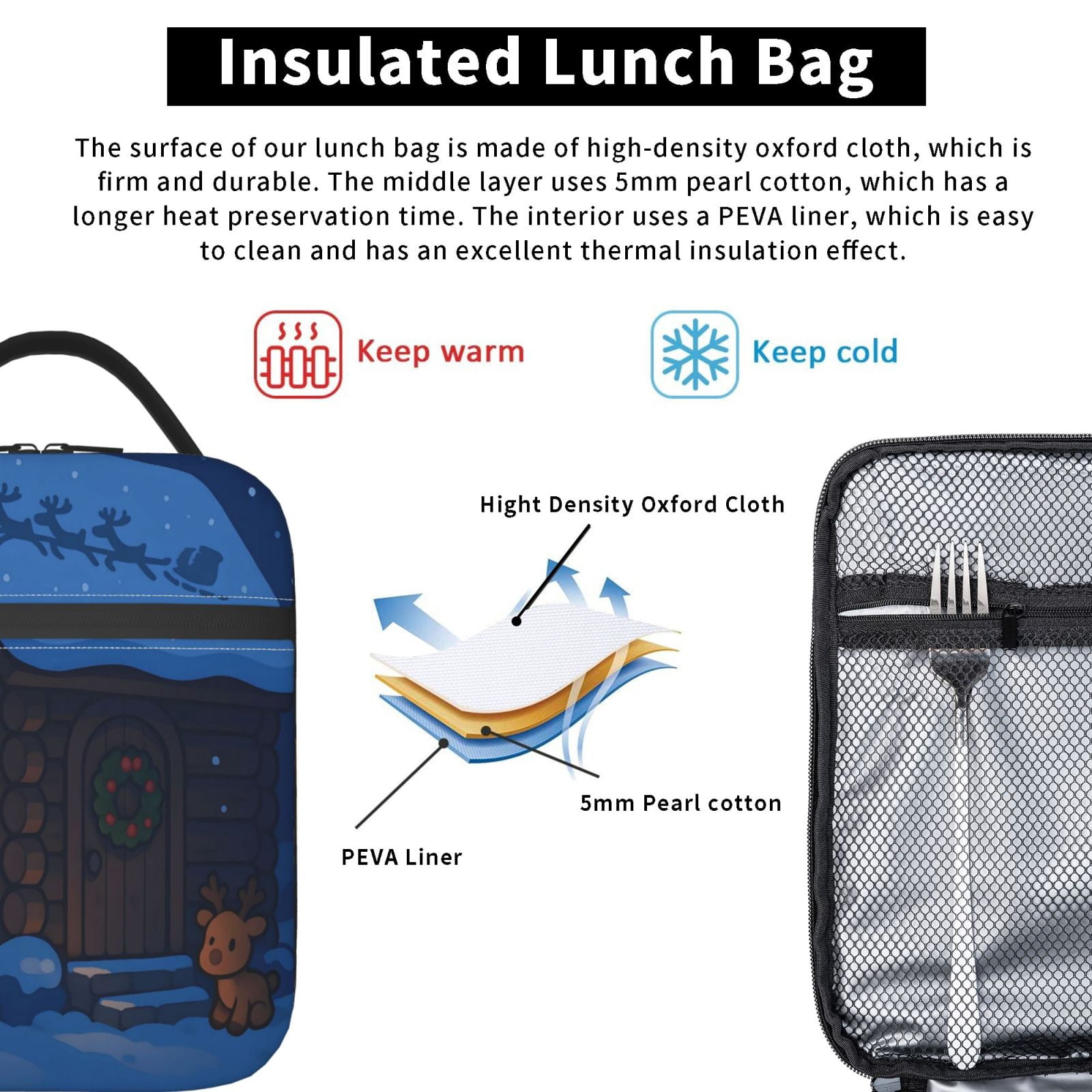Lunch Bag For Women Men Insulated Portable Lunch Box Bento Box Office Picnic Travel Cooler Bag A House In The Snowy Winter