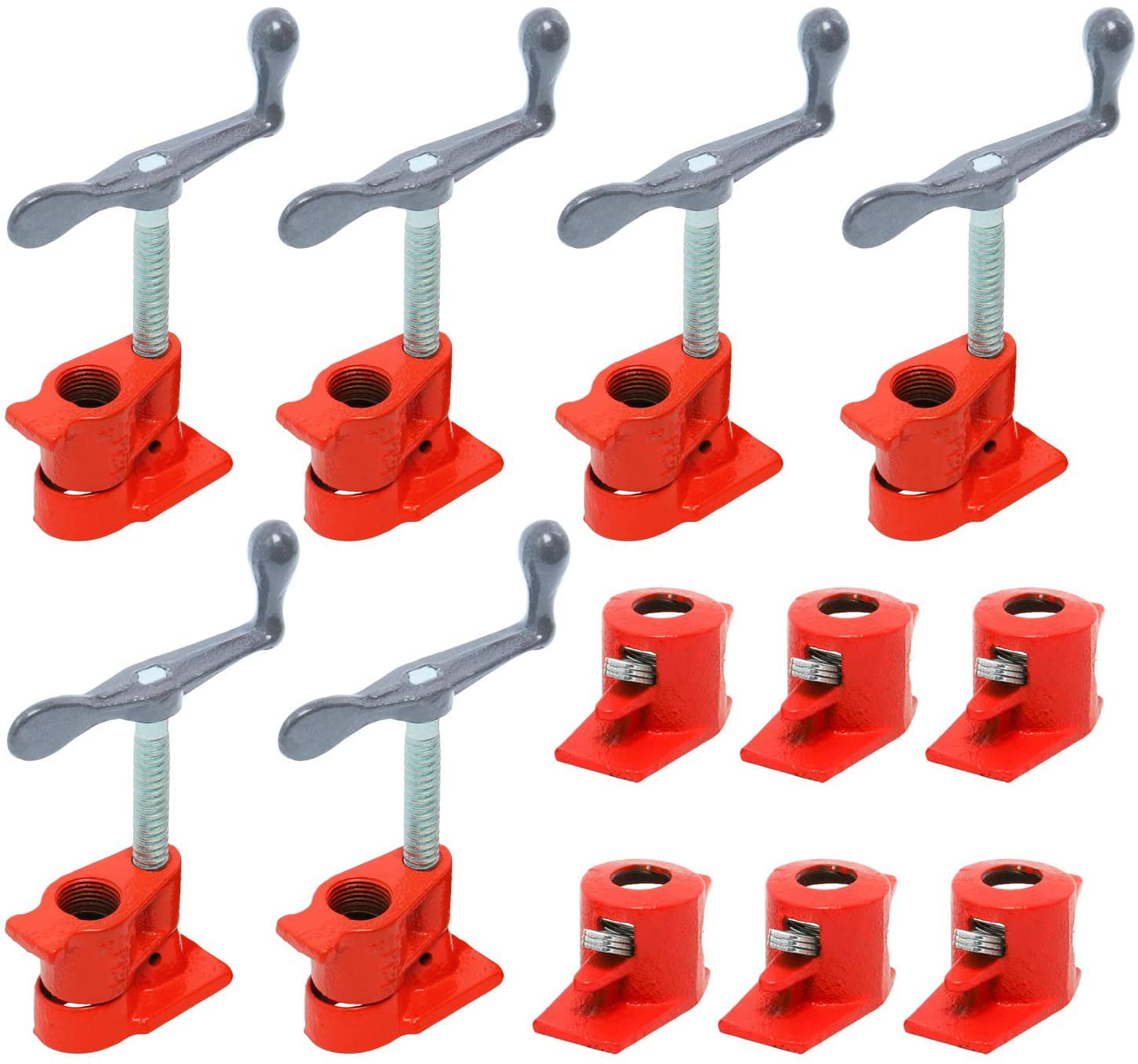 4 Pack 3/4" Wood Gluing Pipe Clamp Set Heavy Duty PRO Woodworking Cast Iron 