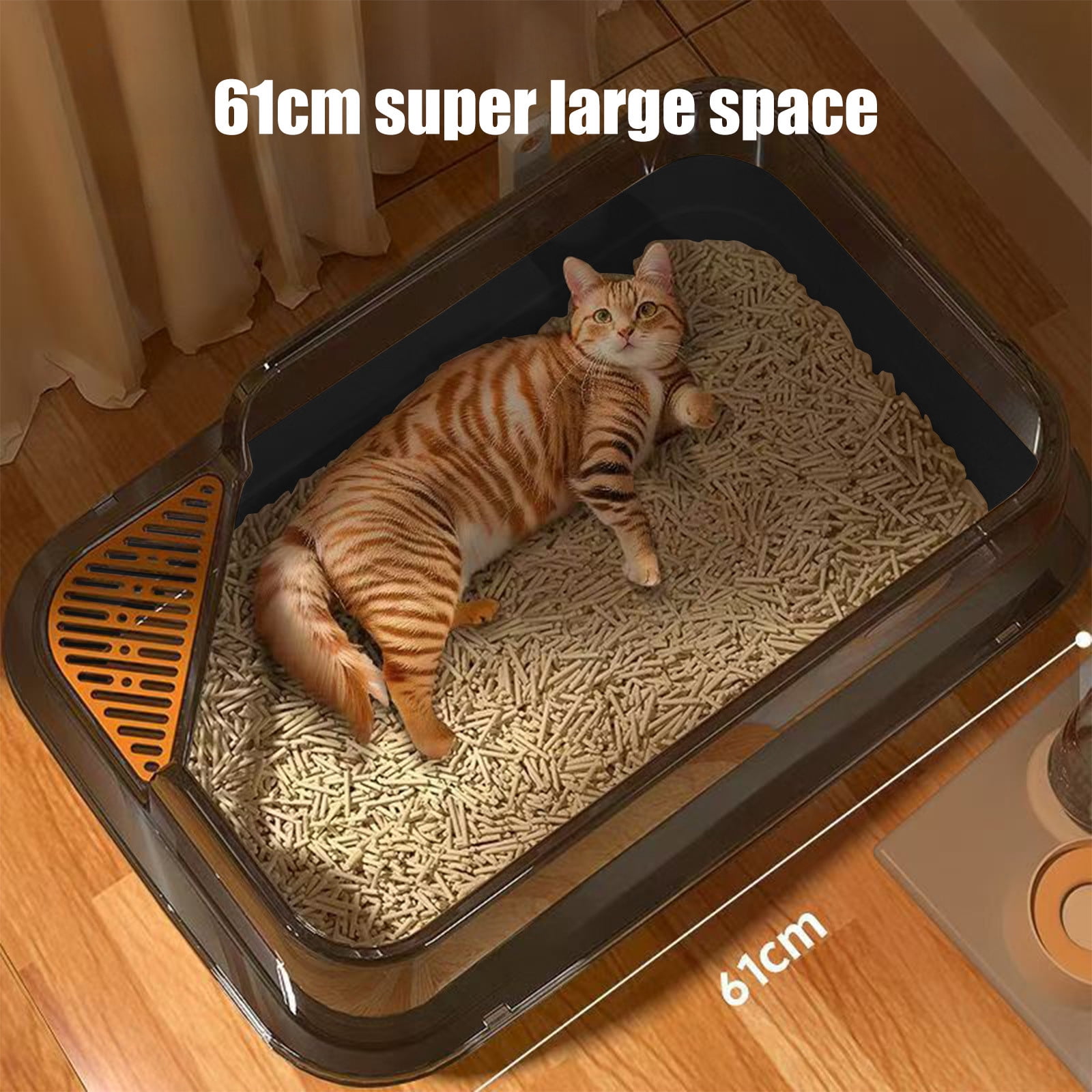 kcavykas Semi-Enclosed Cat Litter Box with Shovel, High-Sided Splash Proof Design, Black/Gray/Yellow/Green/White Plastic, 17.7x11.8x6.6in, Spacious, Easy Clean, 1 Set