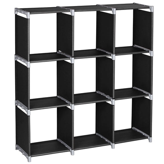 Book Shelf, 9 Cube Storage Organizer, DIY Bookcase, Metal Cube Bookshelf, Tall Book case for Bedroom, Living Room,Office, Closet Storage Organizer, Black Cubicle Storage Rack