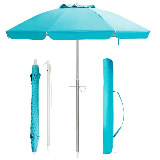 Sombrilla de Playa Portátil Costway Inclinación Regulable Azul 198 x 213 cm