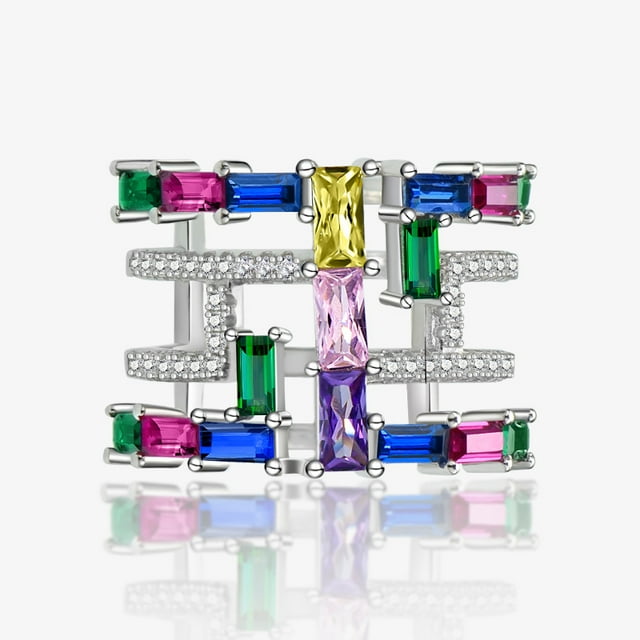 925 Sterling Silver Crushed Ice Radiant Cut Colorful Zircon Ring for Women Gift Drop Shipping