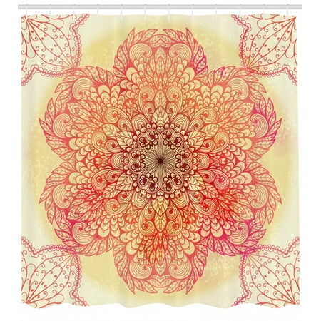 Red Mandala Shower Curtain Magical Spiritual Hand Drawn Bloom