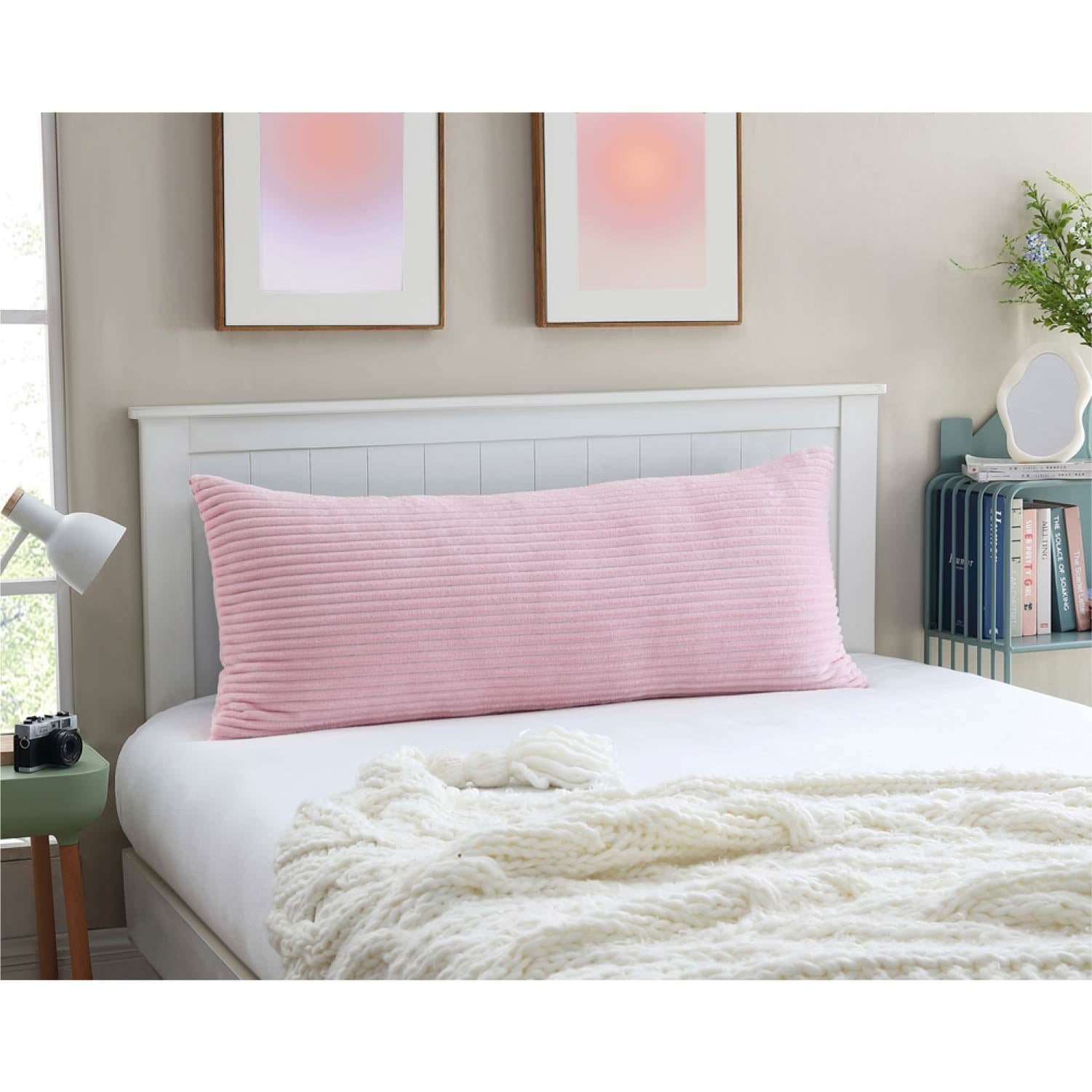 Your Zone Ribbed Body Pillow with Removable Cover, Pink, 48 in x 20 in