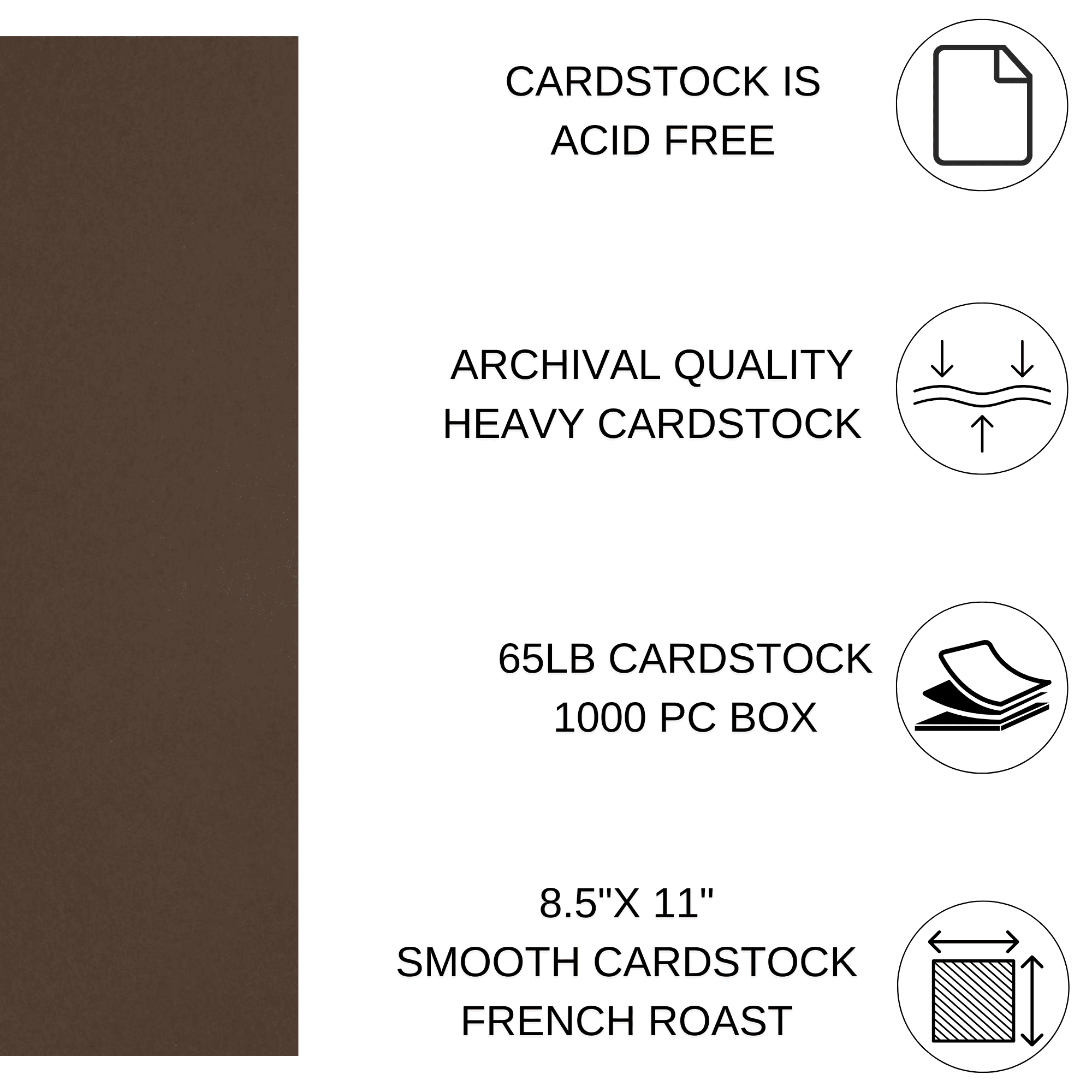 PA Paper Accents Smooth Cardstock 8.5" x 11" French Roast, 65lb colored cardstock paper for card making, scrapbooking, printing, quilling and crafts, 1000 piece box
