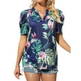 thumbnail image 3 of ZXSXSY Dressy Blouses for Women Hawaiian Shirts Tropical Floral Printed V Neck Short Sleeve Casual Tunic Tops, 3 of 7