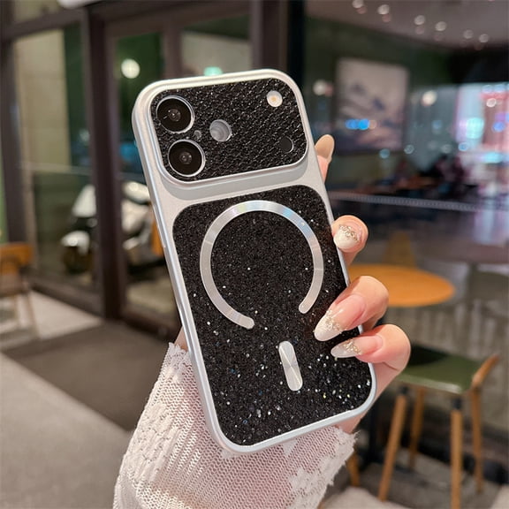 for iPhone 17 Pro Glitter Case, Magnetic Slim PC Cover, Lightweight Shockproof Anti-Scratch Protective Phone Case for Women Girls, Black