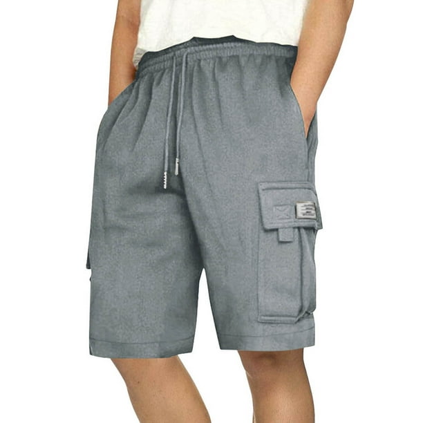 Pantalones Cortos de Carga de los Hombres con Cordón Sólido Cintura Deportivo Pantalones Cortos de Gimnasio con Bolsillos, Desgaste Casual de Toda la Temporada