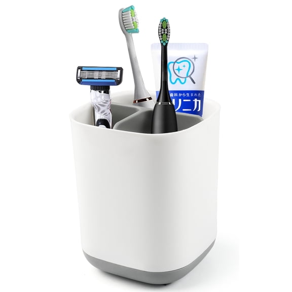 INCTUO Toothbrush Holders for Bathrooms, 3-Slot Toothbrush Holder, Electric Toothbrush Holder with Adjustable Dividers and Drain, Bathroom Accessories for Countertop Organizer, Grey