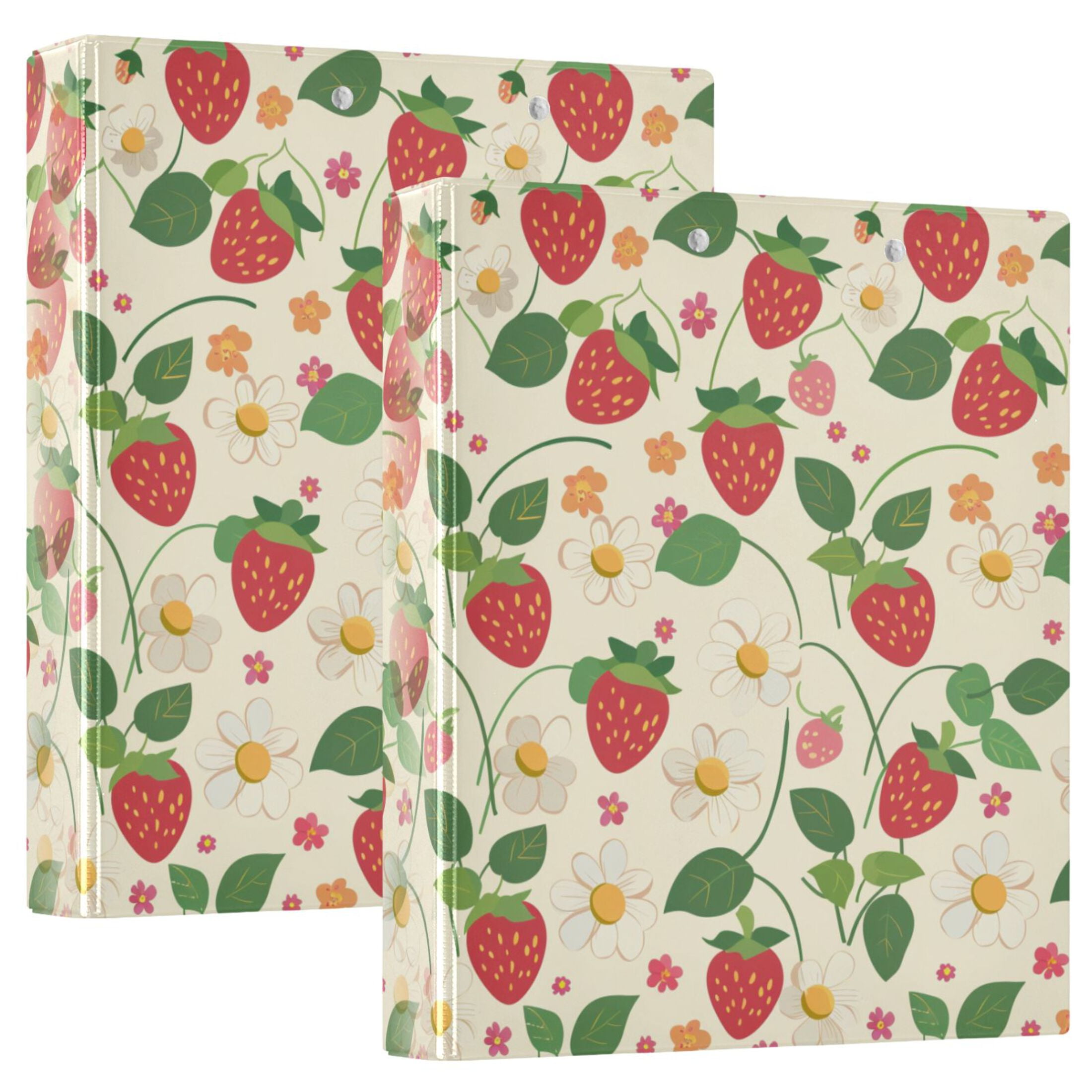joogoo Strawberry and Daisy Flower Hardcover 3 Ring Binder 1.5" Round Rings Interior Pockets Binders Organizer 1 Pack