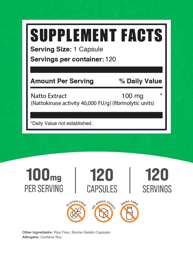 BulkSupplements Nattokinase 4000 FU Capsules, Heart Health, 100mg, 120 Capsules
