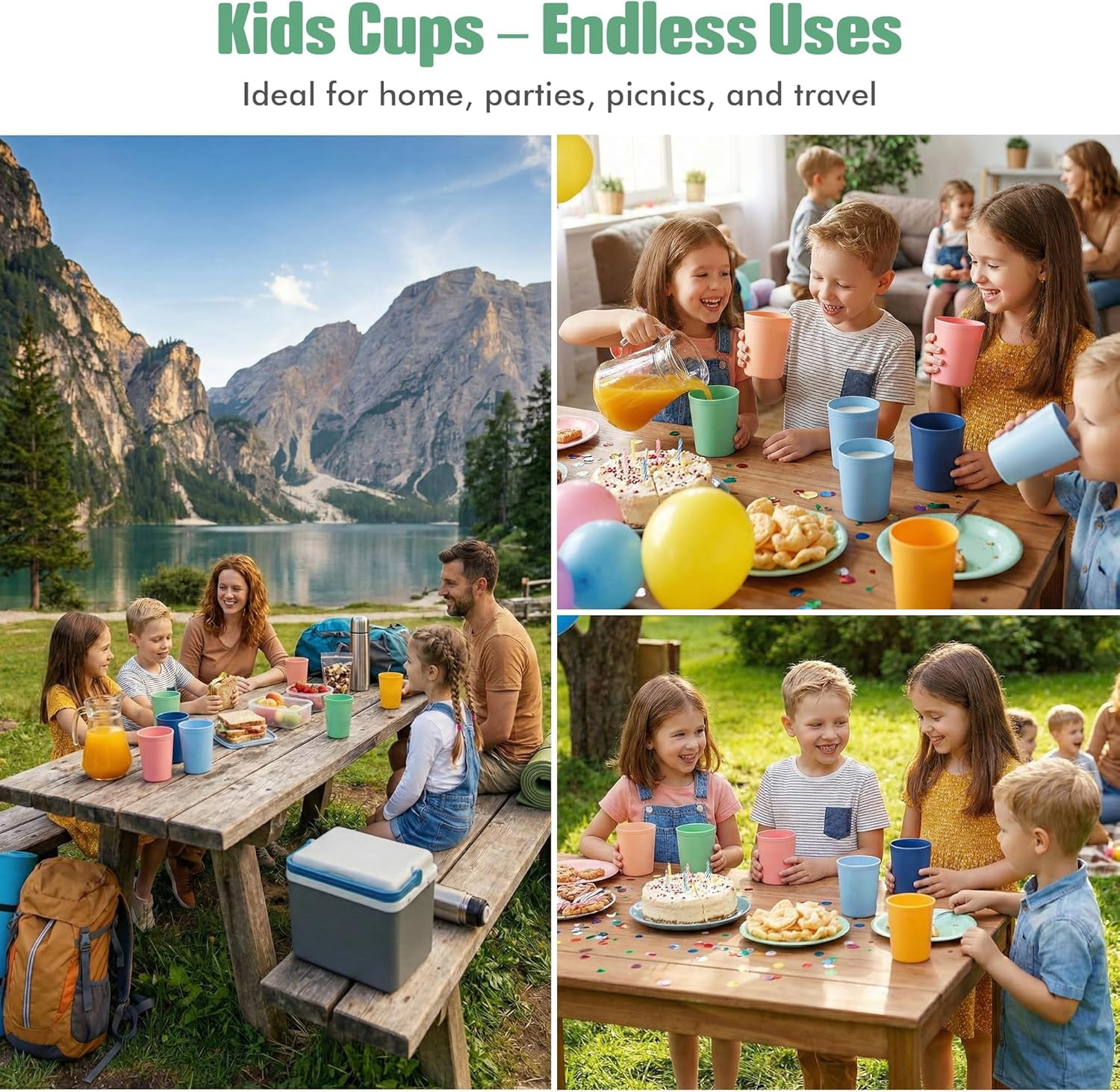 6 Pcs. Small Reusable Cups –8 oz Unbreakable Drinking Glasses -Toddler Cups for Water, Juice, Milk–BPA Free Stackable Tumblers Plastic Cup set for Kitchen, Picnics, Parties- Kid-Friendly