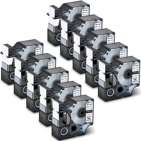 GREENCYCLE 10PK Industrial Rhino Heat Shrink Tube Compatible for Dymo 1805443 Black on White Cable Label Tape (24mmx1.5m,1''x5ft) Use in DYMO Rhino 6000 Label Maker