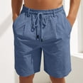 thumbnail image 3 of Linen Shorts for Men Summer Casual Elastic Waist Wide Straight Leg Loose Fit Lightweight Beach Shorts with Pockets, 3 of 6